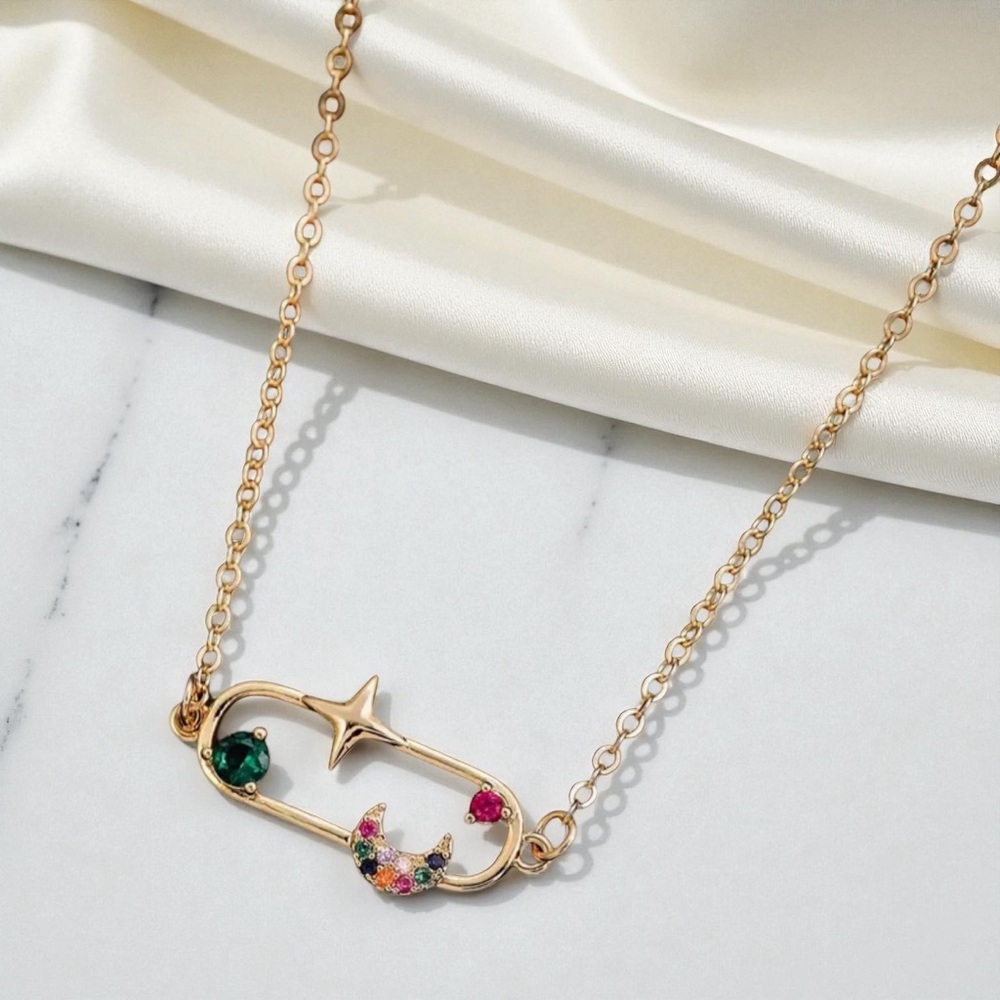18k Gold Plated Galaxy Mulicoloured CZ Necklace. New. - Picture 7 of 12